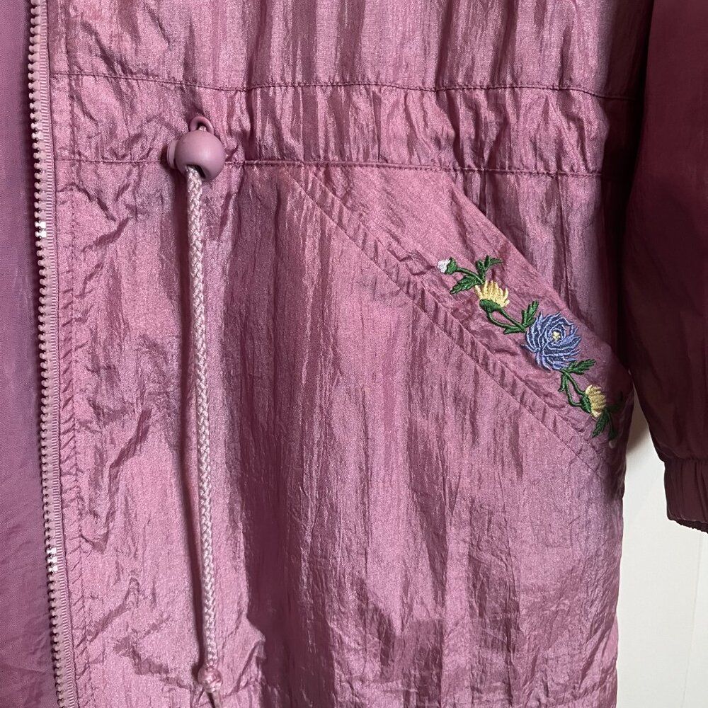 Blair Windbreaker Women's Medium Dusty Rose Pink Jacket Tie Waist 00's y2k Embro - Picture 2 of 7